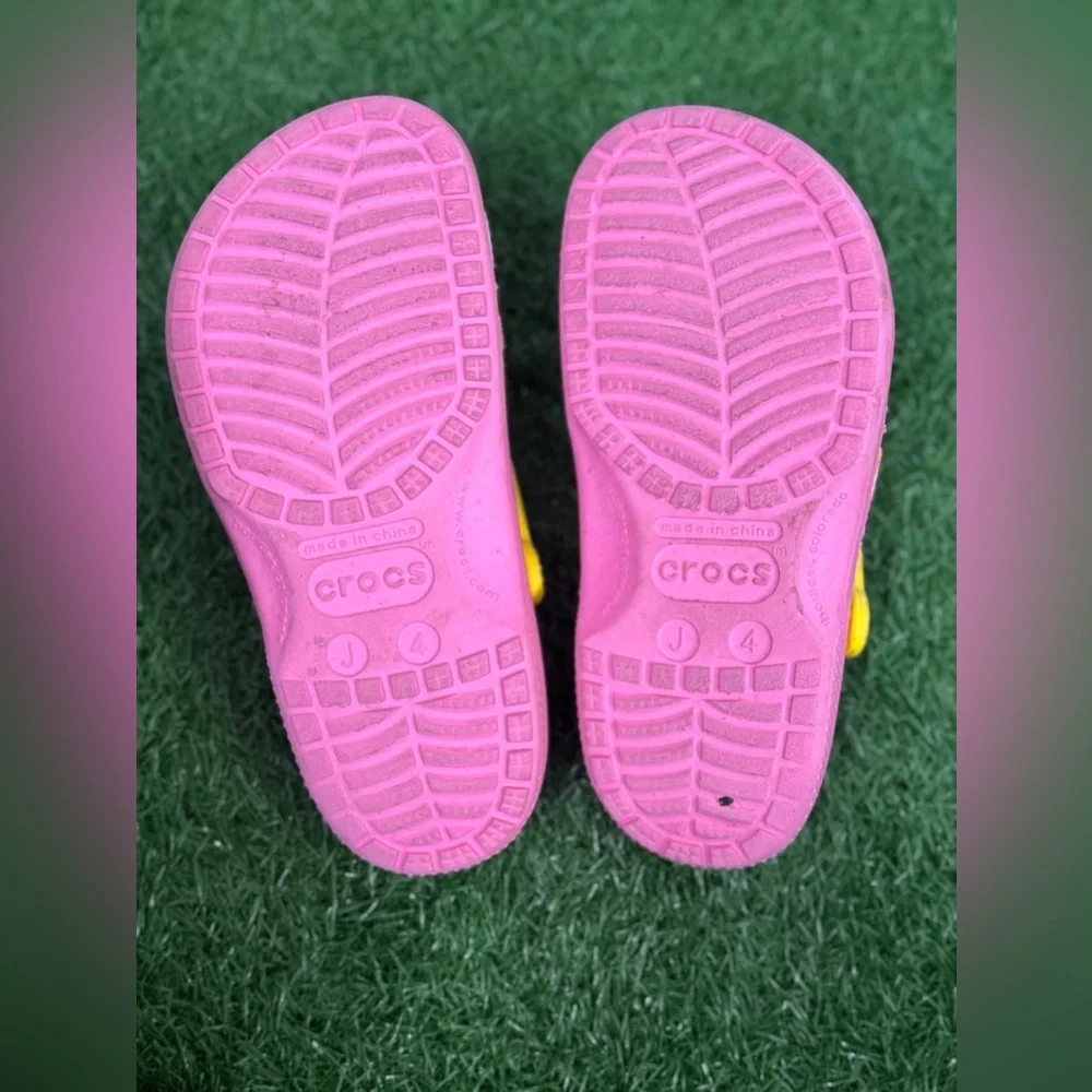 Crocs Kids' Pink and Yellow Clogs Size‎ J-4